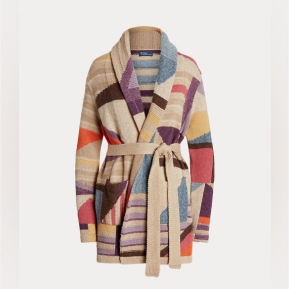 Polo by Ralph Lauren Sweaters - Polo by Ralph Lauren Geo-Motif Shawl Linen-Blend Cardigan, New, Size XL